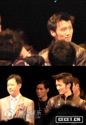 層層保鏢保護的謝霆鋒強顏歡笑