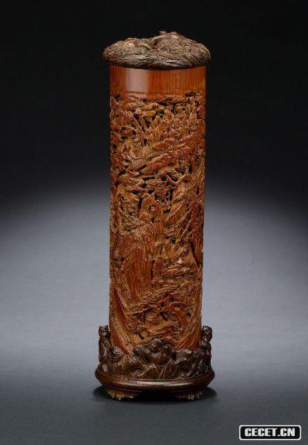 竹雕群仙賀壽圖香筒