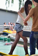 蕾絲露背透視裝提花黑