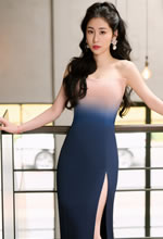 張碧晨藍粉色漸變開(kāi)叉