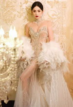 娜扎珍珠羽毛透視裙